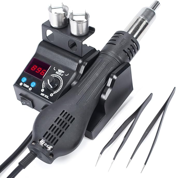 WEP 8858-V Hot Air Rework Station Kit with Compact Size, Integrated Nozzle Holder, 3 Nozzles, 2 Tweezers, Adjustable Temperature& Air Volume, PID Program, 째C/째F Conversion and More