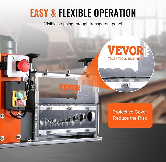VEVOR Electric Wire Stripping Machine, 0.06''-1.57'' Automatic Wire Stripper Machine, 750 W, 98 ft/min Wire Stripper with Visible Stripping Depth Reference, 10 Channels Electric Wire Strip Machine