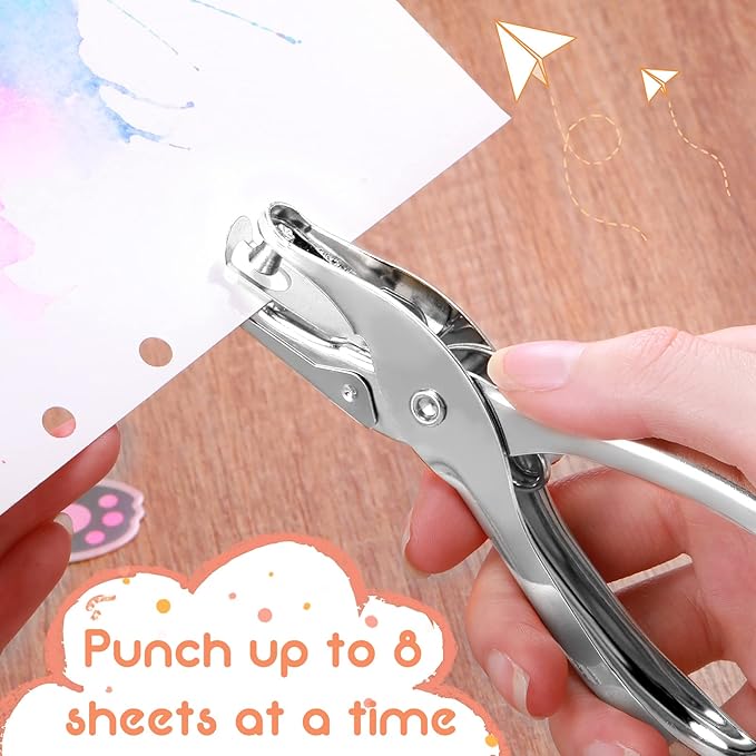 50 Pack 1 Hole Punch 1/4 Inch Single Hole Puncher Bulk Metal 5 Sheet Capacity Single Punch Set Silver Paper Punches for Greeting Cards Scrapbook Notebook Puncher Paper Hand Tool