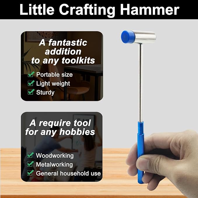 Lightweight Small Hammer for Toy Building Projects, Plastic Head and Metal Head, Small Size Craft Hammer for for Ladies and Children, Jewelry, Watch, Tuning, Woodworking, DIY, Leather