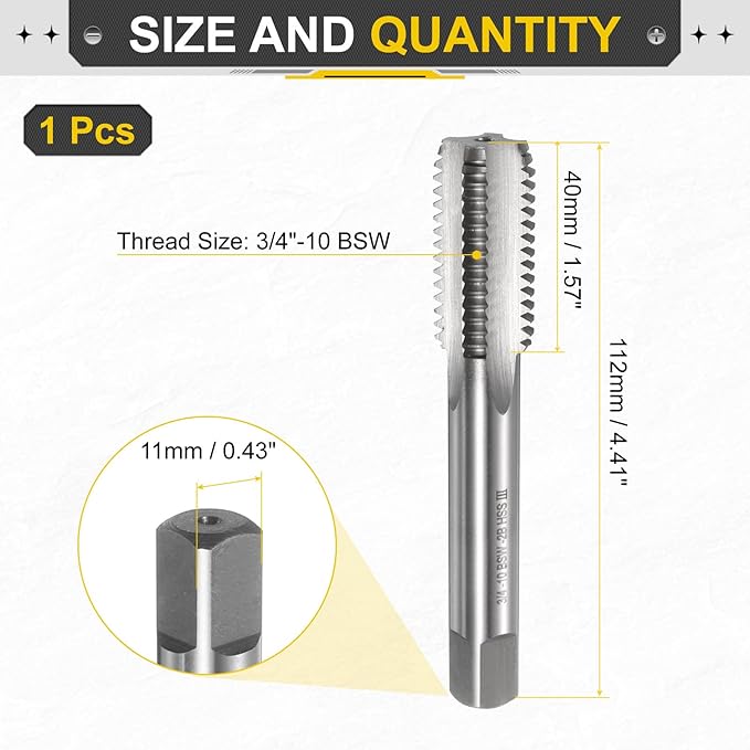 uxcell Hand Bottom Tap 3/4"-10 BSW 2B Thread Bottoming Style Threading Taps High Speed Steel HSS6542 Straight Flutes Screw Tapping Tool