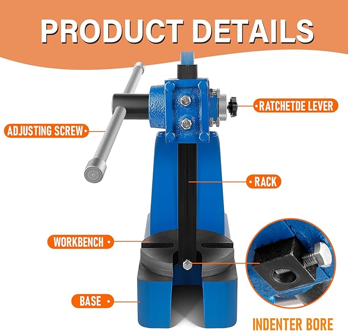 2 Ton Arbor Press Manual Heavy Duty Arbor Press Machine,8.5" Work Height,Manual Arbor Press Cast Iron Desktop Punch Press,for Punching,Bending,Stretching (Blue, 2T)