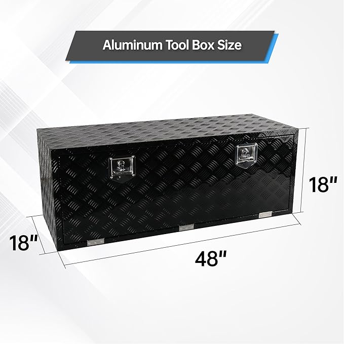 48 Inch Underbody Tool Boxes, Aluminum Heavy Duty Under Body Toolbox for Truck, Black (48''*18''*18'')
