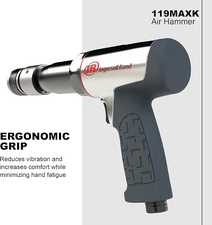 Ingersoll Rand 119MAXK Vibration Reduced Long-Barrel Air Hammer 5-Piece Chisel Set, 2,530 BPM, 3-1/2" Stroke, Round Shank