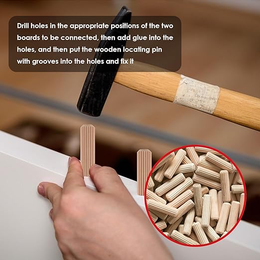 smseace Wooden Dowel Pins - 8 Sizes 1/4Inch 5/16Inch 3/8Inch Fluted Wooden Dowel Kit for Crafts, Furniture, Door, DIY
