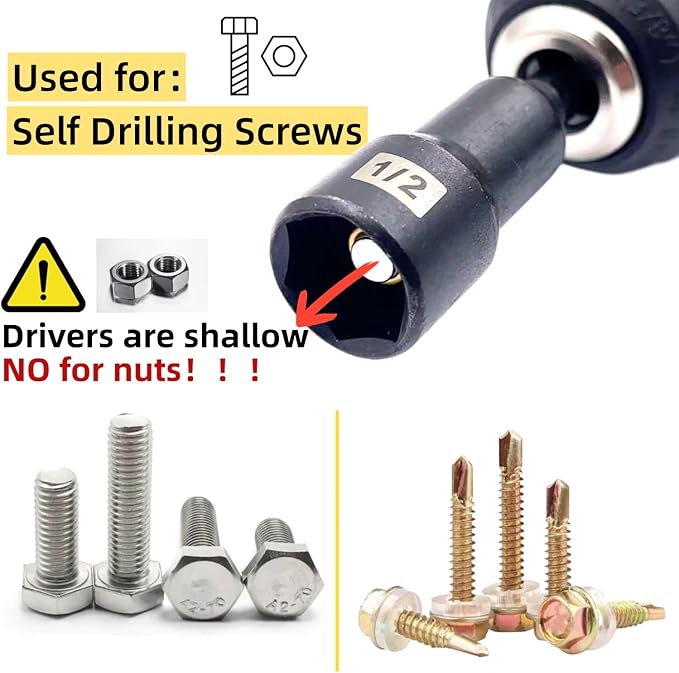 12-Pieces Magnetic Nut Driver Bit Set - 1/4 Inch Hex Quick-Change,Impact Hex Nut Driver Set, SAE & Metric