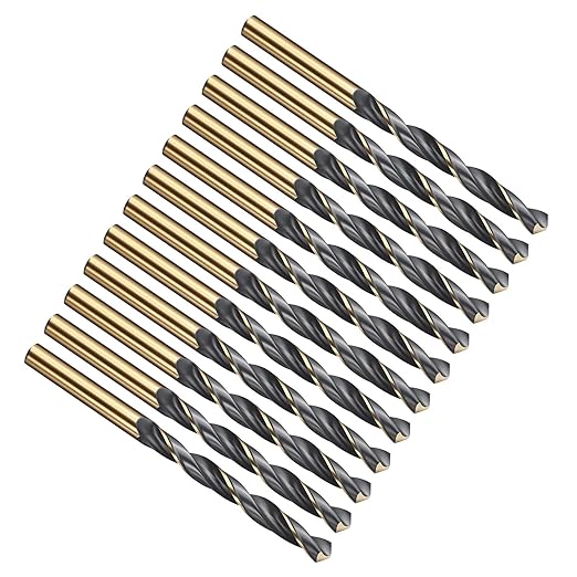 PATIKIL 6.5mm Drill Bit, Jobber Straight Shank 4341 High-Speed Steel 118째 Black and Gold Finish for Medium-Hard Metal Steel Acrylic - 12 Pack