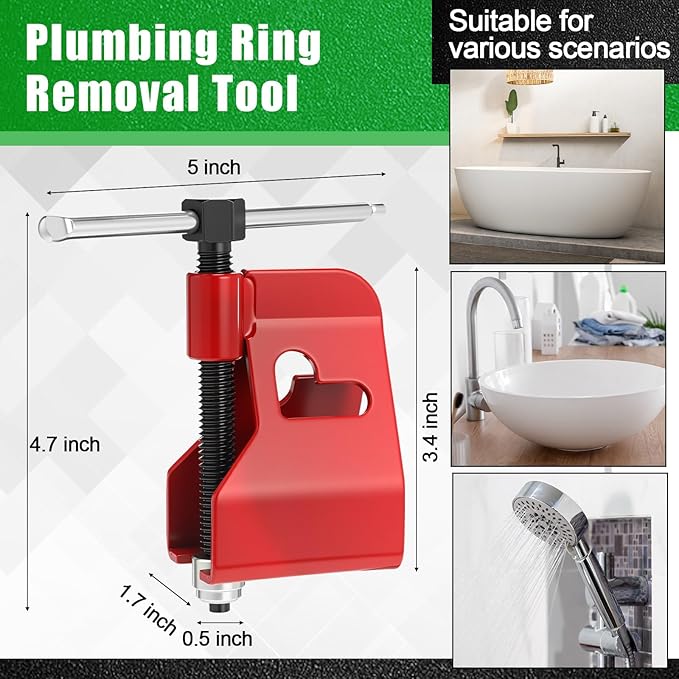 Lanties 5 Pcs Angle Stop Wrench Kit Plumbing Tool, Compression Sleeve Puller for 1/2" Compression Fitting Ferrule Puller Removal Tool for 1/2" Copper Tubing 4-way Multi-functional Utility Key (Green)