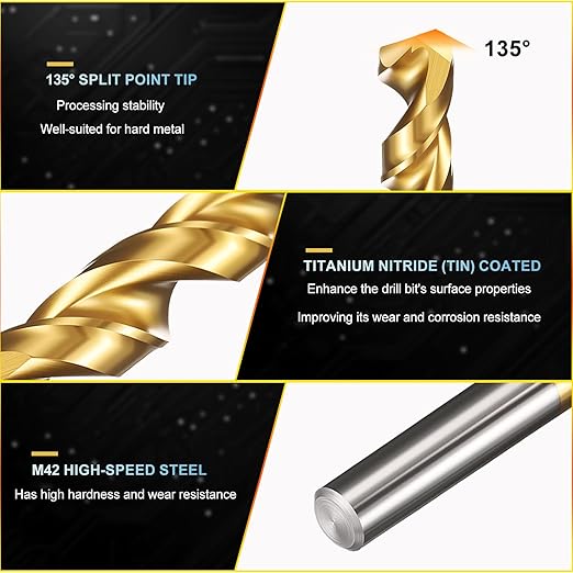 PATIKIL 2mm Drill Bit, M42 8% Cobalt High-Speed Steel Jobber Straight Shank 135° Titanium Nitride (TiN) Coated for Hard Metal Stainless Steel - 6 Pack