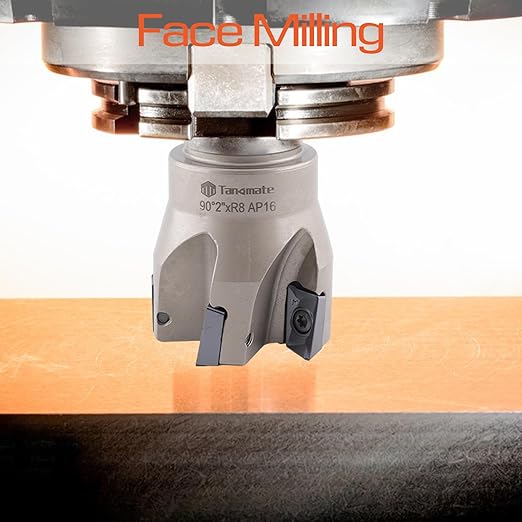 Indexable End Mill R8 Shank 2" Cutting Diameter x 6-1/8" Oal 90 Degree with Nickel Plating, Includes 5 APKT1604 Carbide Inserts