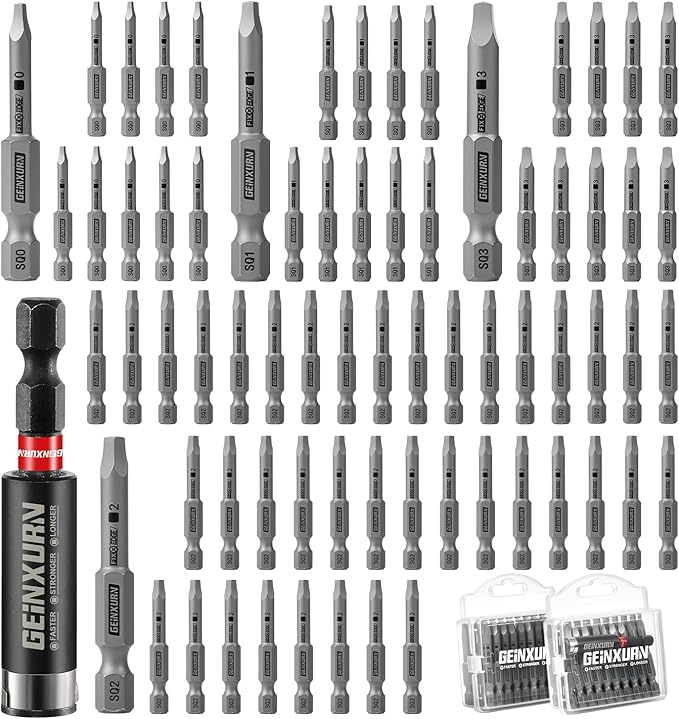 71Pieces Fixedge Screwdriver Bit Set, 2 inches #1#2#3 Square Magnetic Alloy Steel Insert Power Bits Tips with Impact Bit Holder and Portable Storage Cases for Home Repair
