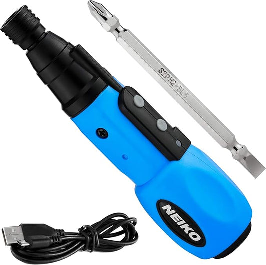 NEIKO 10577A Cordless Power Screwdriver | 1/4??Hex Auto-Lock Safety Chuck | Includes Phillips and Flathead Bit | USB Rechargeable Lithium-Ion Technology | Auto and Manual Mode