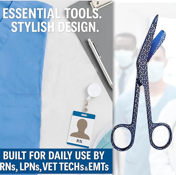 Set of 3 Assorted Pattern Nurse Doctor EMT Lister Bandage Scissors 5.5" (14cm), Stainless Steel, Premium Quality-Ideal Gift (PK16)