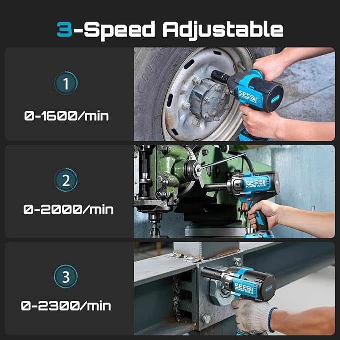 Seesii [Upgraded] Impact Wrench 1180 Ft-lbs (1600 N·m): 1/2" High-Torque Impact Gun with Detachable Handle, 21V Cordless Impact Driver 2x 4.0Ah Batteries for Car/Pickup Truck/Mower/Industrial Tasks