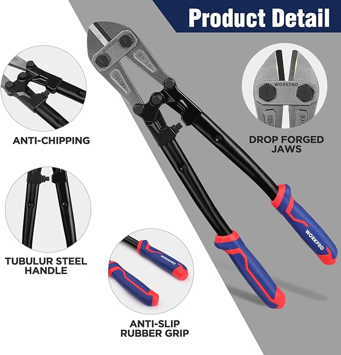 WORKPRO 18" Bolt Cutter, Chrome Molybdenum Steel Blade, Heavy Duty Bolt Cutter with Soft Rubber Grip, Cutting Tool for Cut Chain, Wire, Screw, Rivet, Black,blue,red