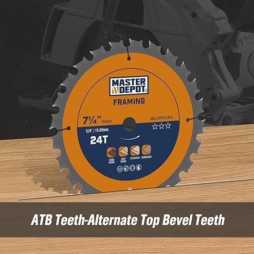 7-1/4 Inch 24T Framing Circular Saw Blade, Carbide-Tipped ATB, Thin Kerf, Anti-Vibration, 5/8" Arbor, Professional Framing & Fast Ripping Saw Blade for Wood, OSB & Plywood (5-Pack)