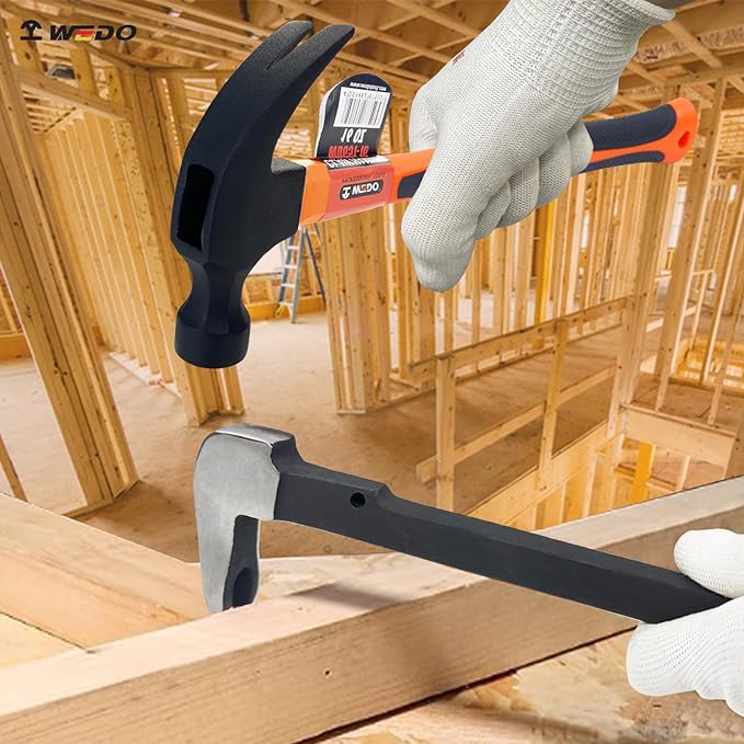 WEDO Pry Bar and Claw Hammer Set,12" Flat Pry Bar Nail Puller,16oz Claw Hammer,High Carbon Steel Crowbar,Cat Paw Nail Remover,Utility Claw Bar Tool for Home Remolding,Woodworking