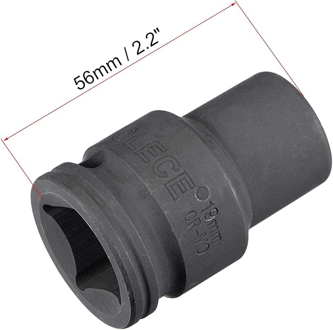 uxcell 3/4-Inch Drive 19mm 12-Point Impact Socket, CR-MO Steel 56mm Length, Standard Metric Sizes