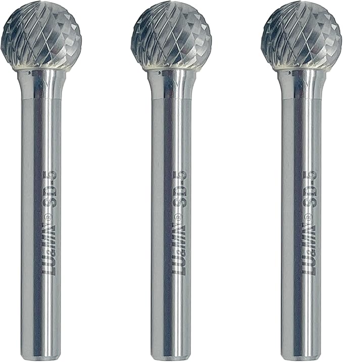 Tungsten Carbide Burr Ball Shape SD-5, Double Cut Rotary Burrs File(1/2''cutter Dia 竊?1/2''Cutter Length) with 1/4'' Shank dia, 3 pcs, used for metalwork, tool making, engineering, grinding by LU&MN