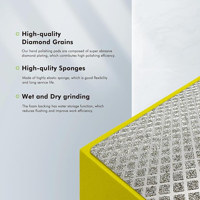 6 Pack Diamond Polishing Pads, Diamond Sanding Blocks for Tile Glass Ceramic Wood Marble Metal, Tile Tools Foam Backing Diamond Sanding Pads Grit 60#,100#,200#,400#,600#,1000#