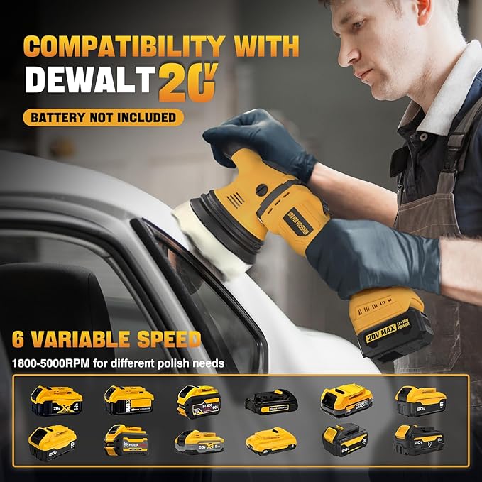 Cordless Buffer Polisher Kit for Dewalt 20V Battery (No Battery), 6-Inch Orbital Car Polisher Variable Speed 1800??500 RPM, 17PCS Polishing Accessories, for Car Polishing/Waxing (Tool Only)