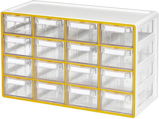 Blue Ginkgo Medium 16-Drawer Cabinet ??Stackable Clear Organizer for Hardware, Beads, Plastic Bricks, Office, and Craft Storage (Made in Korea, Yellow)