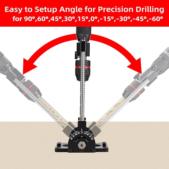 Portable Drill Guide for Straight Holes, Adjustable Portable Drill Press with 1/2" Chuck and Accurate Angle Stops, Precision Drilling Jig Attachment for 0 to 60° Angle for Hand Drill