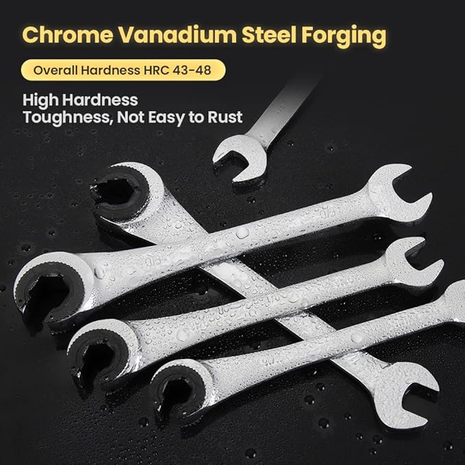 Anbull 6PCS SAE Combination Ratcheting Wrench Set with Open-end Fixed-Head, Tubing Ratchet Spanner with 72 Gears Cr-V Steel Constructed 3/8'' 7/16'' 1/2'' 9/16'' 5/8'' 11/16''