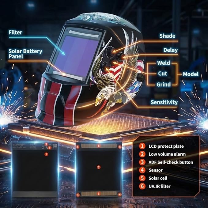 Auto Darkening Welding Helmet-True Color Large Viewing Screen 4×4 -Solar&Battery Power-Welding Mask 4 Sensor-Adjustable Shade 9/9-13 Welder Hood For SMAW, MIG, TIG, GTAW