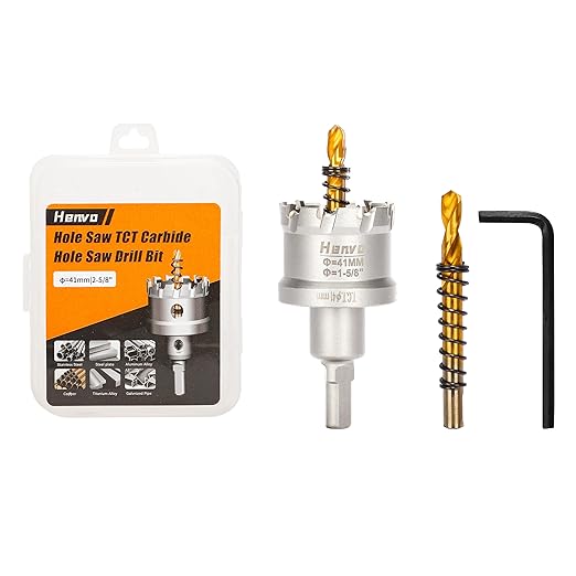Hole Saw 1-5/8" (41mm) Heavy Duty Carbide with 2 Pilot Drill Bits - Metal Hole Cutter Cuts Stainless Steel, Iron, Copper, Brass, Plastic