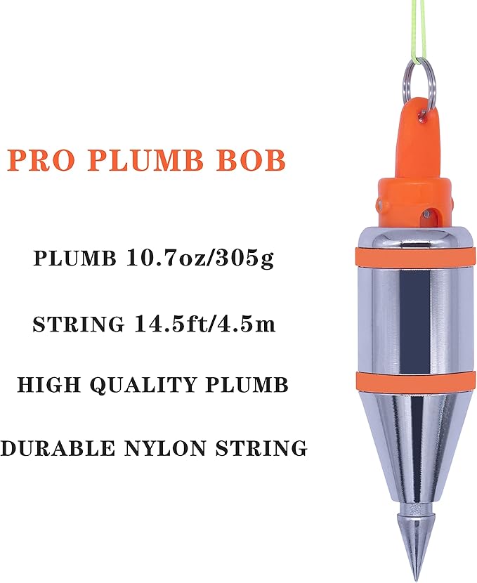 Plumb Bob Magnetic -10.7 oz(305g) Plumb Rite With 14.5 ft(4.5m) String,Sharpener,2 Pencils,Line Reel Used in Construction Can Automatically Stretch the Line and Quickly Stabilize the Plumbob