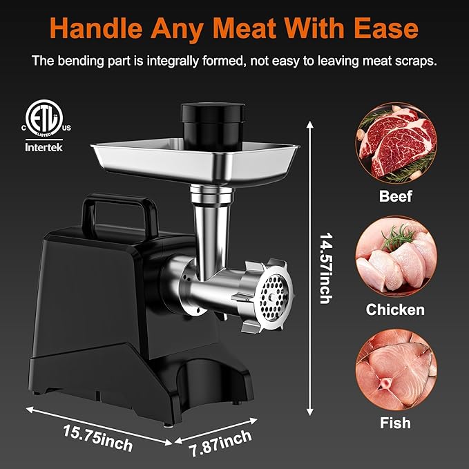 Commercial Meat Grinder Mincer, Heavy Duty Sausage Stuffer, Peak Power 3150W with S.S. Blade, Multi-Size Grinding Glates and Sausage Tube, Reversal Fuction, for Catering, ETL Certified