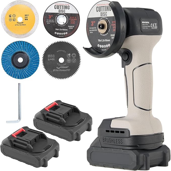 Brushless Angle Grinder, Cordless Mini Angle Grinder Brushed with 2pcs 16.8V 2000mAh Battery 5-Cutting Discs, Power Angle Grinder for Wood Metal Stone Concrete