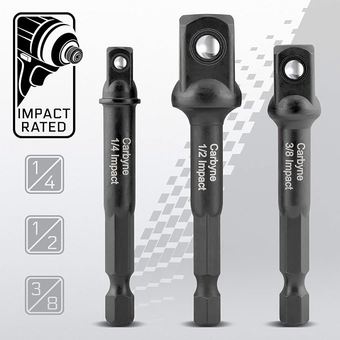 CARBYNE 3-Piece Impact Grade Socket Adapter Set, 3??Extension Bits | 1/4?? 3/8??and 1/2??Drive. Adapt Your Drill Driver to a High Torque Impact Wrench