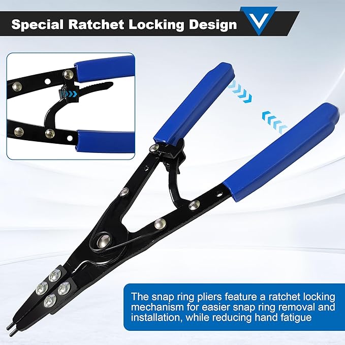 Spindle Snap Ring Pliers, External 38700 Plier Large Automotive Tool for Ford Super Duty Pickups 2007 and Newer Anti-slip Circlip Snap-ring Installation Removal Kit with Ratcheting Lock Mechanism