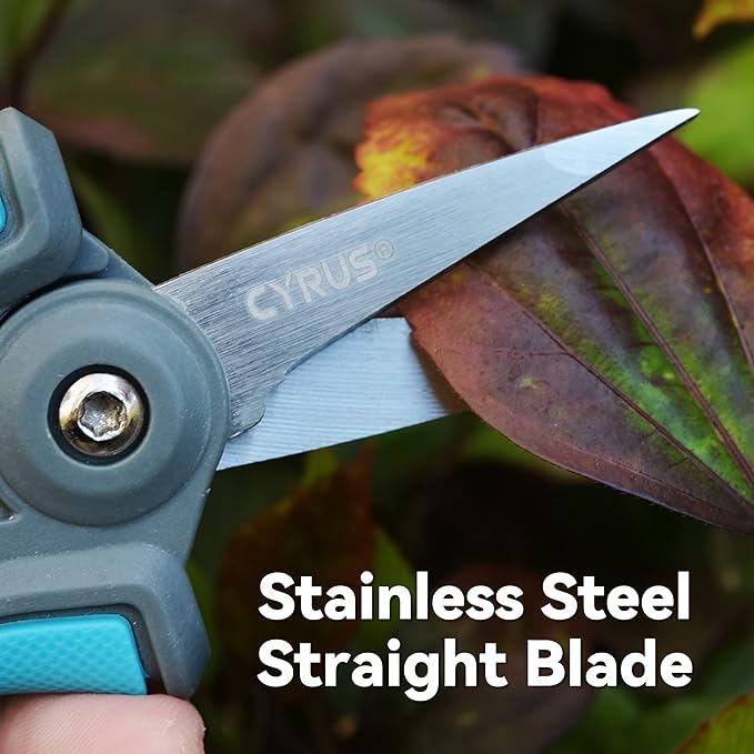 CYRUS 6?쒰arden Scissors Small Pruning Shears with Straight Blades,Hand Pruners for gardening,Micro-tip Floral Flower Shears Stainless Steel,Blue
