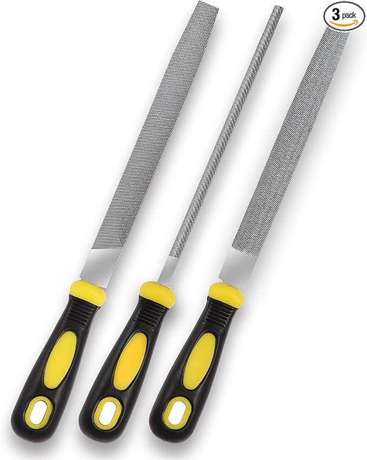 3Pcs Metal File Set, 8-Inch Professional High Carbon Steel Metal File, Includes Flat, Round, Half-Round Metal Files, Durable Hand Files Work for Metal Wood Smoothing Shaping Deburring