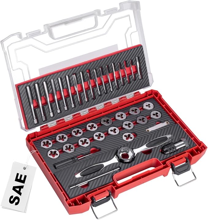 ROTATION 39-Piece SAE Tap and Die Set, Professional Threading Tool Kit for Internal & External Threads with Double-Layer Storage Case