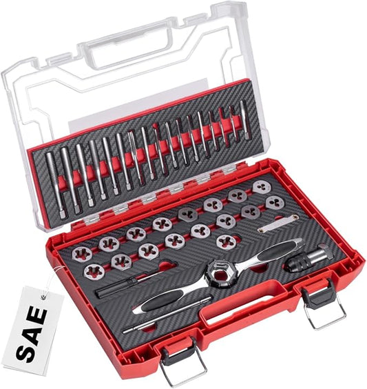 ROTATION 39-Piece SAE Tap and Die Set, Professional Threading Tool Kit for Internal & External Threads with Double-Layer Storage Case