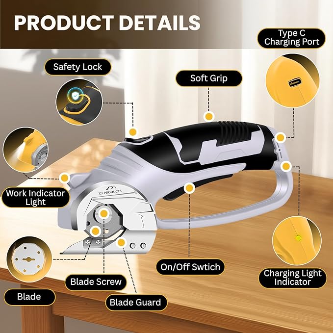 Cordless Electric Scissors ??4V Rotary Fabric & Cardboard Cutter ??Light-Duty Carpet Cutting Tool for Crafting and Home Use ??Portable Rechargeable Box Cutting Machine with Replaceable & Extra Blade