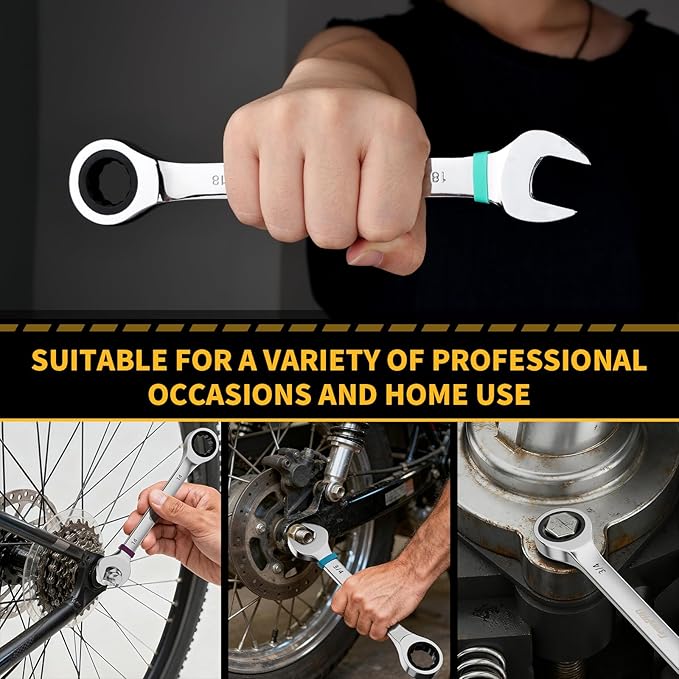 GRENPRO Ratcheting Wrench Set, 23PCS Combination Wrench Sets, Wrench Set Metric and Standard & SAE, 6-18mm & 1/4" to 3/4" with Color Ring, Ratchet Set With Roll Up Pouch, CRV Socket Mechanic Tool Sets
