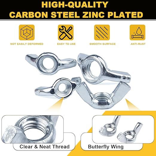 Siptenk Wing Nuts 300PCS, Metric & SAE Wingnuts 12 Assorted Sizes Carbon Steel Zinc Plated Butterfly Wing Nut M3-M10 6-32 to 3/8"-16 Fasteners Hardware Assortment Kit