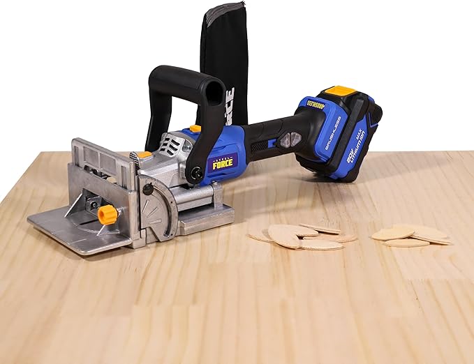 Steel Force BJ184 Wood Biscuit Plate Joiner 4" Brushless Cordless with 20V 5.0Ah Battery and Charger, 8mm 5/16" Dilling Bits, Up to 1-1/2" Drilling Depth
