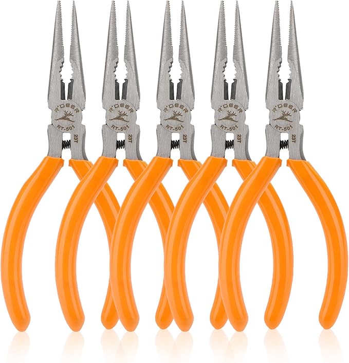 Rongon 5" Needle Nose Pliers for Jewelry Making, 5Pcs Small Needle Nose Pliers Set High Carbon Steel, Mini Long Nose Pliers with Wire Cutter for Home, Fishing, Jewelry, Crafts（5Pcs）