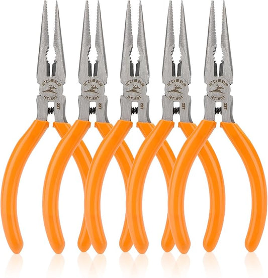 Rongon 5" Needle Nose Pliers for Jewelry Making, 5Pcs Small Needle Nose Pliers Set High Carbon Steel, Mini Long Nose Pliers with Wire Cutter for Home, Fishing, Jewelry, Crafts（5Pcs）