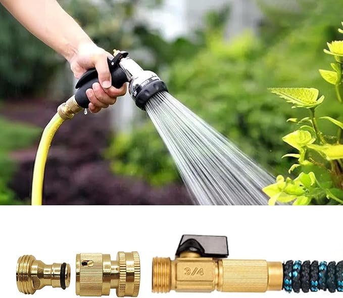 4 Sets Garden Hose Quick Connector, 3/4 inch GHT Thread Brass Heavy-Duty No-Leak Rust Resistant Car Wash Hose Splitter Watering Male and Female Fitting Adapter, Water Pipe Quick Connect Fitting
