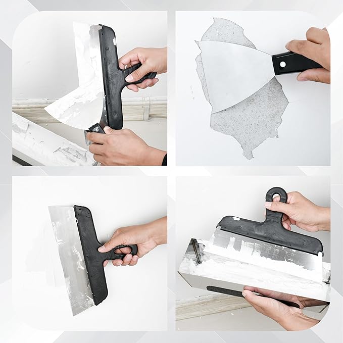 Drywall Knife Set, 7PCS Drywall Tools with Mud Pan, Stainless Steel 2??3??4??6??10??12??Knife Set Putty Knives, Taping Knives, Painter Scraper, 12??Mud Pan, Spackle Tool Kit for Repairing Work
