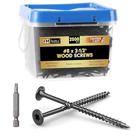 #8 x 2-1/2” Deck Screws, 2000Pcs Star Drive Wood Screws, Rust Resistant Timber Screws for Timber/Log/Landscaping Wood, T20 Star Bit Included, Black