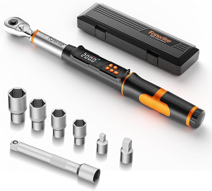 Fanwiike 1/2" Drive Digital Torque Wrench, 7.38-147.5 ft.lb/10-200 Nm, Foot Pound Torque Wrench Electronic with Buzzer & LCD Indicator, Torque Wrench Set for Cars Automotive, 짹2% Accuracy