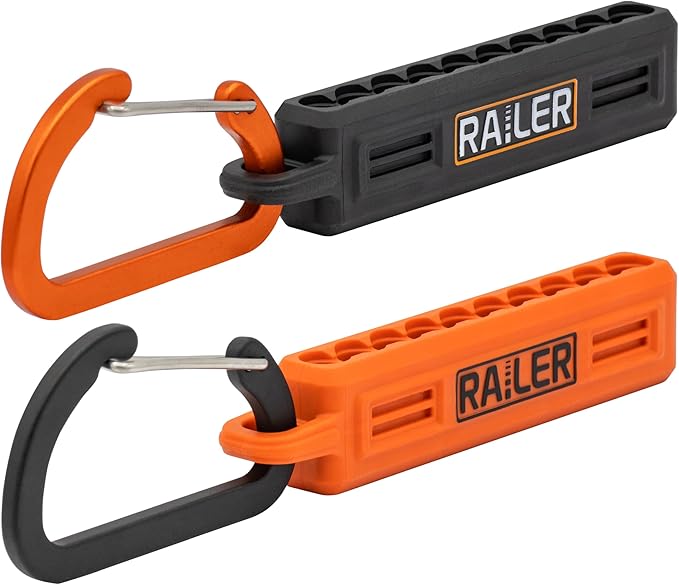 Screwdriver Bit Holder Storage Organizer ??Railer 10-Hole Black and Orange Bit Holder with Carabiner - 2 Pack